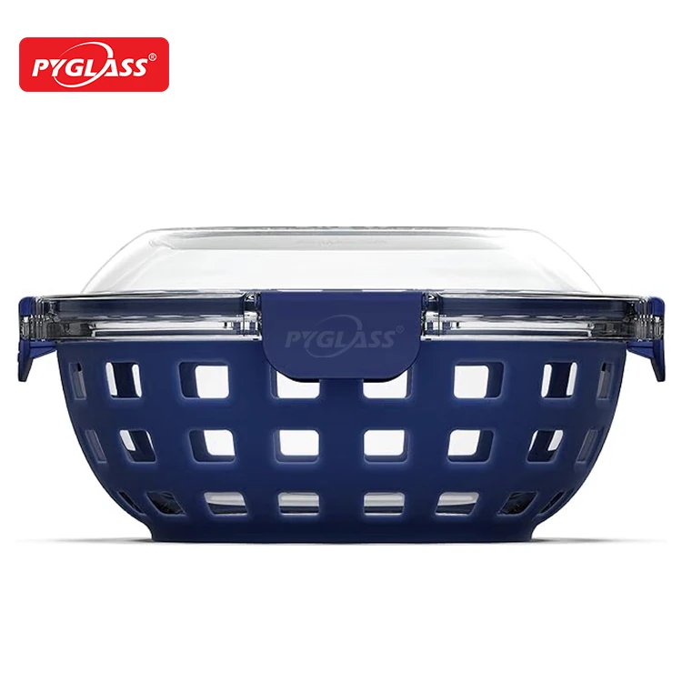 glass meal prep container with airtight lid & silicone sleeve – best insulated lunch box for office & home