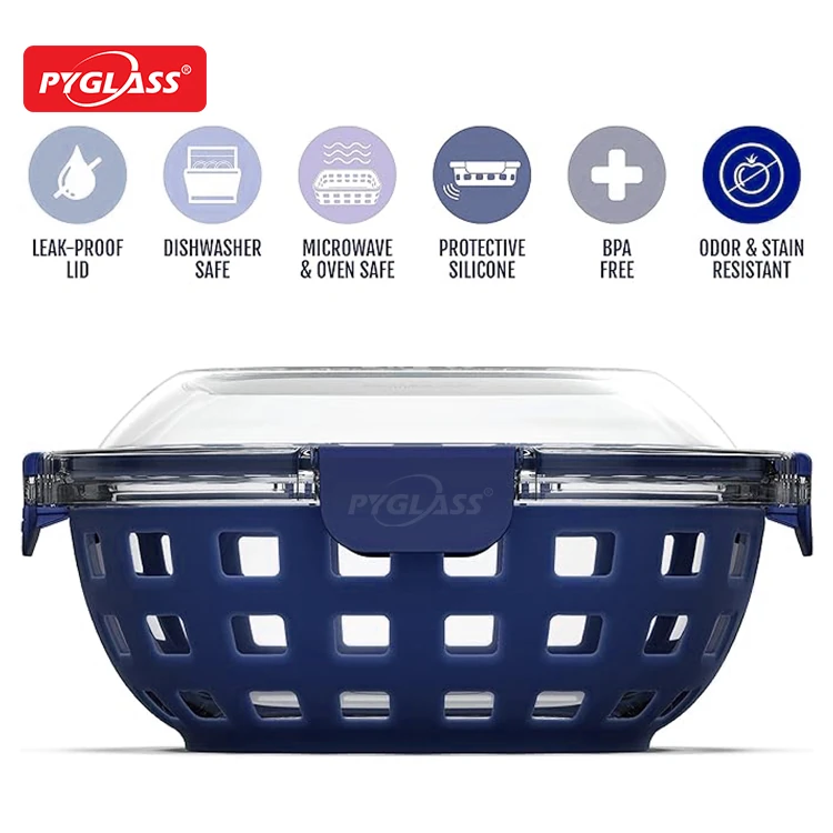 glass meal prep container with airtight lid & silicone sleeve – best insulated lunch box for office & home