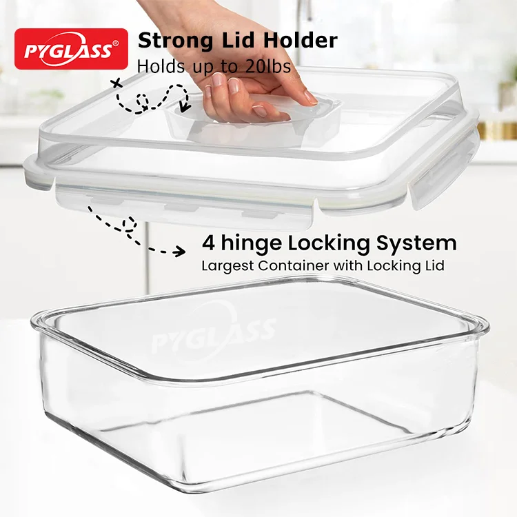 pyglass 6500ml high borosilicate large glass food storage containers with handle lid extra large airtight glass storage containers with locking lids