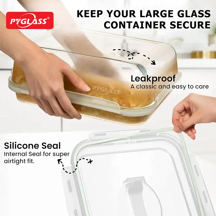 pyglass 6500ml high borosilicate large glass food storage containers with handle lid extra large airtight glass storage containers with locking lids