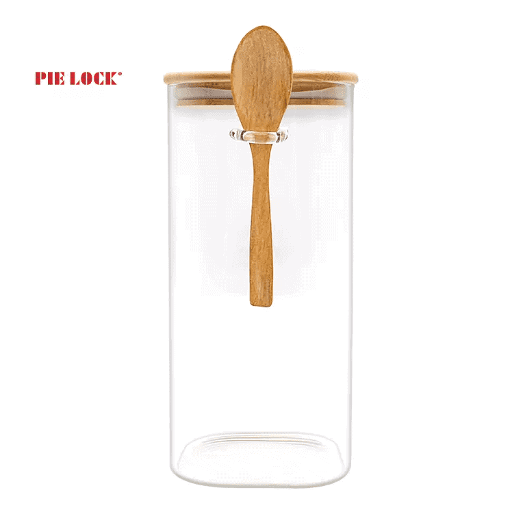 square glass jars with lids wholesale with bamboo lid and spoon1