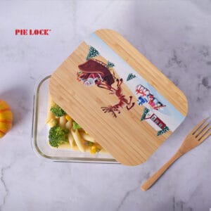 envases de alimentos personalizados rectángulo de vidrio de borosilicato de alta envases de alimentos con impreso con tapas de bambú