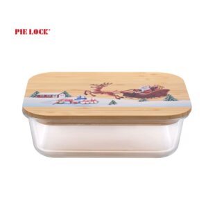 envases de alimentos personalizados rectángulo de vidrio de borosilicato de alta envases de alimentos con impreso con tapas de bambú